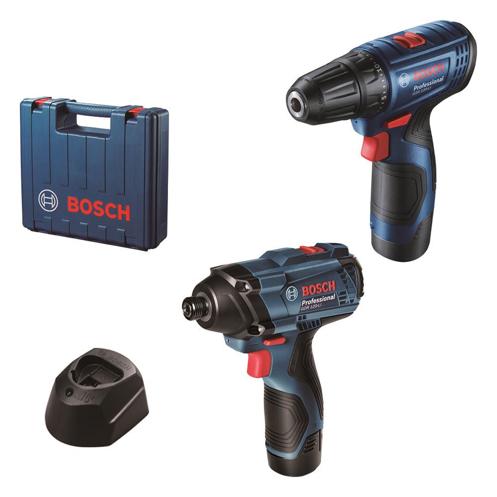 Дриль-шурупокрут Bosch Professional GSR 120-LI 12В + гайковерт ударний GDR 120-LI акб 2х2Агод, кейс (0.601.9G8.023)