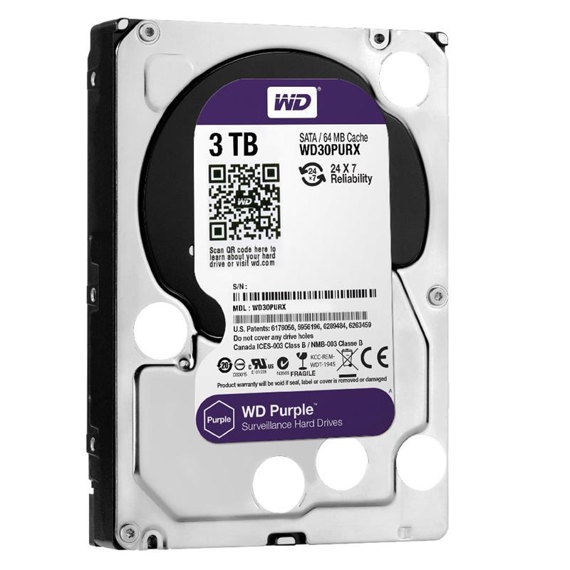 Накопичувач HDD SATA 3.0TB WD Purple 5400rpm 64MB (WD30PURX) Refurbished