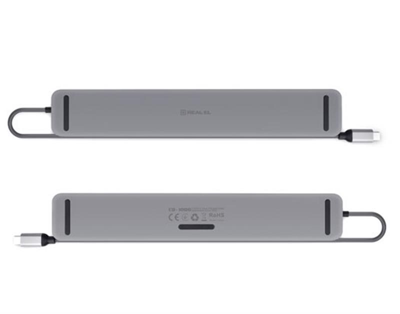 Концентратор REAL-EL CQ-1000 USB3.0х3/USB-C/HDMI/VGA/RJ45/SD/TF/3.5 mm audio, 0.4m, Space Grey