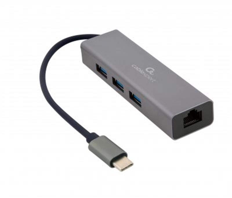 Концентратор USB-C Cablexpert 3хUSB3.1 метал, Grey (A-CMU3-LAN-01)