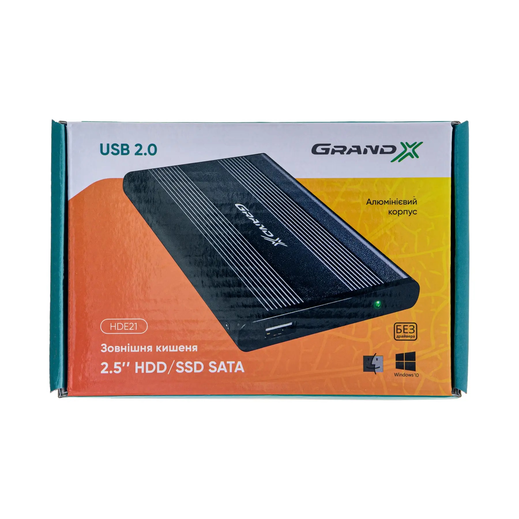 Зовнішня кишеня Grand-X для підключення SATA HDD 2.5", USB 2.0, алюміній (HDE21)