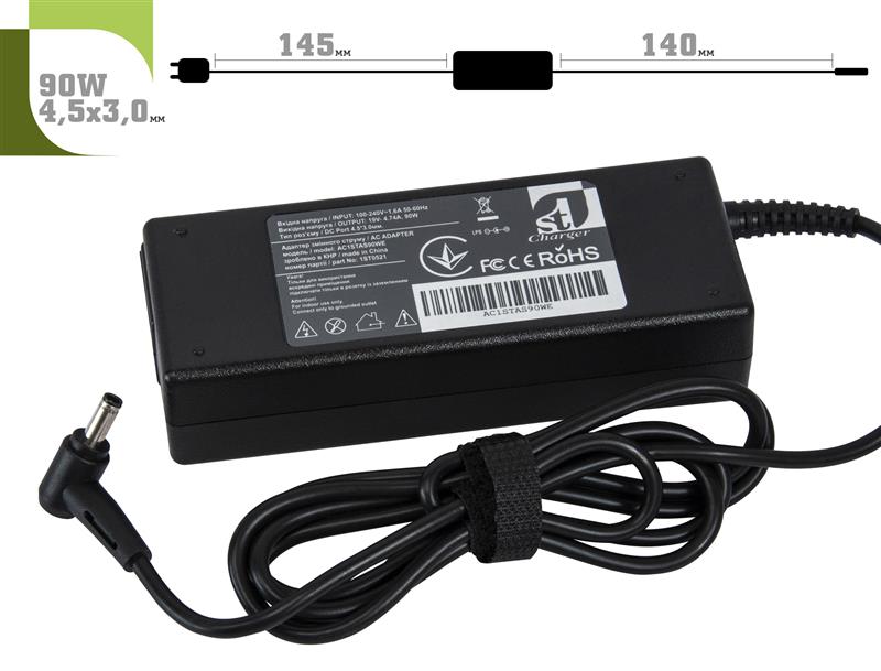 Блок живлення 1StCharger для ноутбука Asus 19V 90W 4.74A 4.5х3.0мм + каб.живл. (AC1STAS90WE)