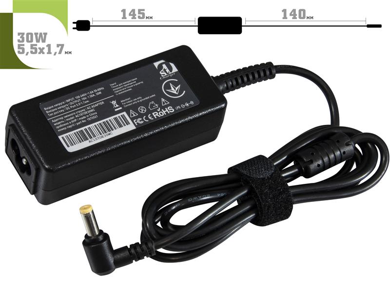 Блок живлення 1StCharger для ноутбука Dell 19V 30W 1.58A 5.5х1.7мм + каб.живл. (AC1STDE30WC)