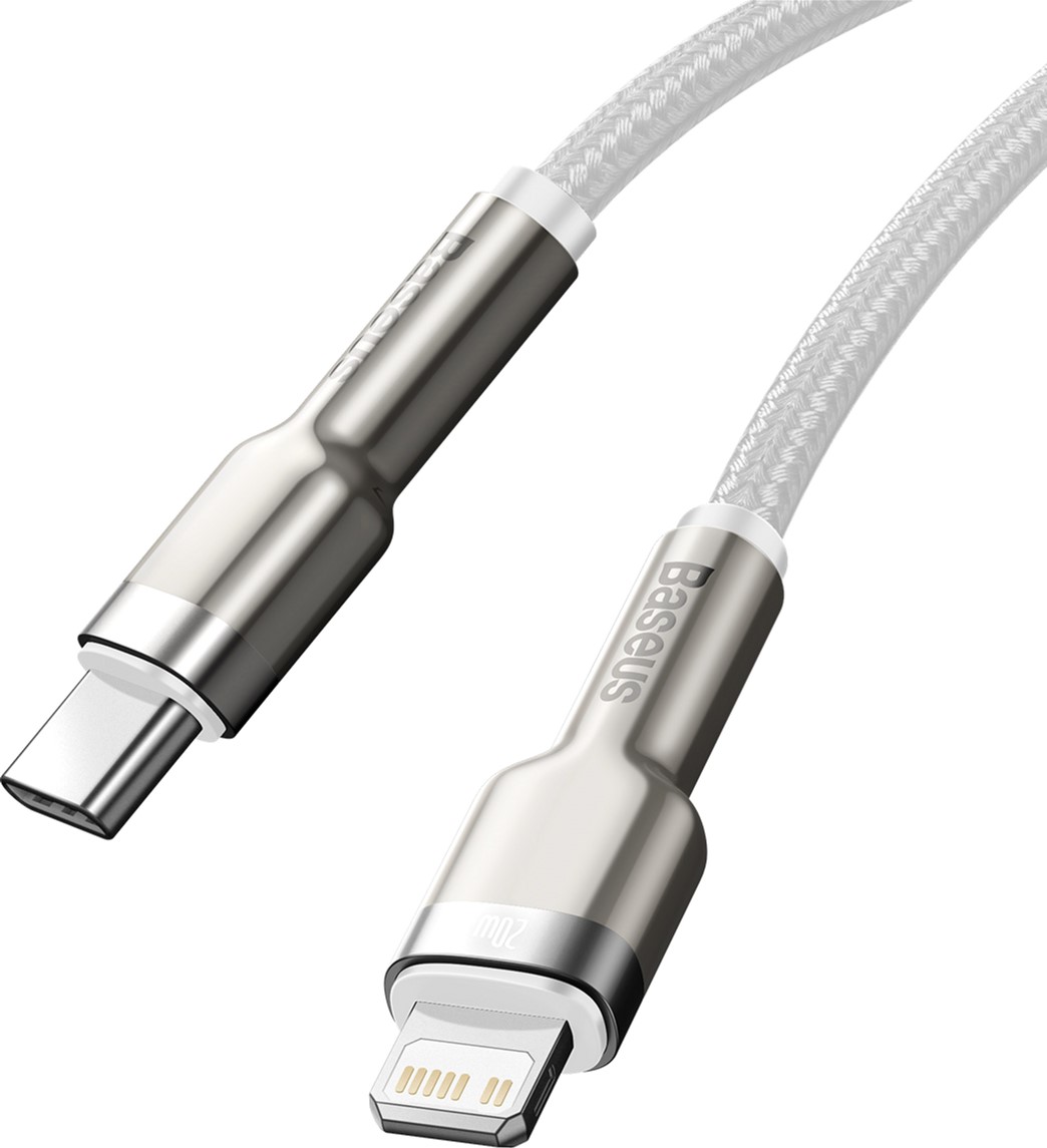 Кабель Baseus Cafule Metal USB-C-Lightning, 1м White (6953156202078)