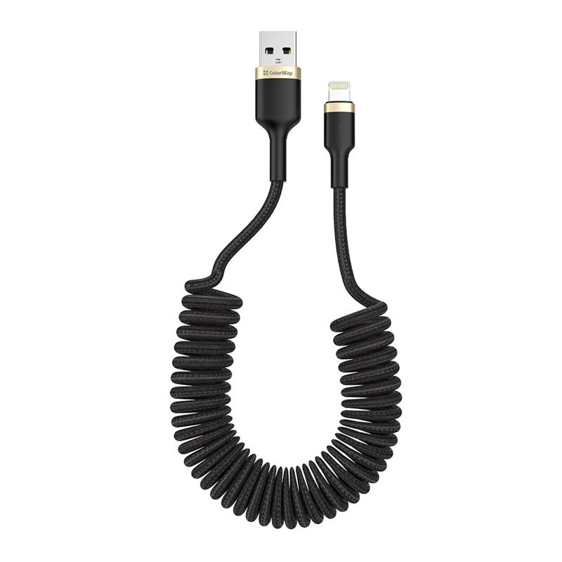 Кабель ColorWay USB - Lightning (M/M), spiral, 2.4 А, 1 м, Black (CW-CBUL051-BK)