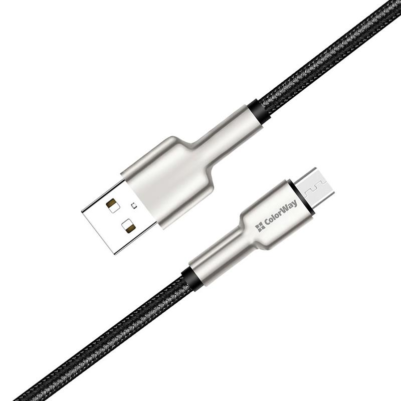 Кабель ColorWay USB - micro USB (M/M), Metal Head, 2.4 А, 1 м, Black (CW-CBUM046-BK)