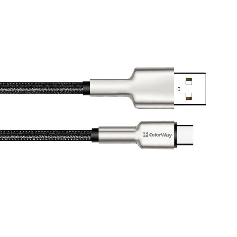 Кабель ColorWay USB - USB Type-C металеві конектори 1 м Чорний