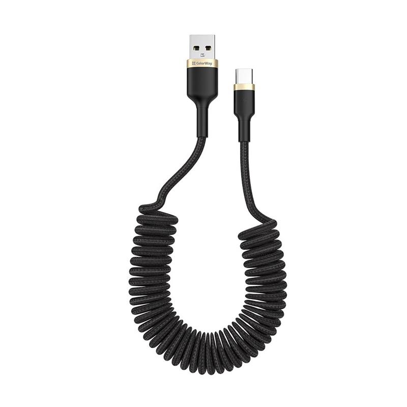 Кабель ColorWay USB - USB Type-C (M/M), Spiral, 2.4 А, 1 м, Black (CW-CBUC051-BK)