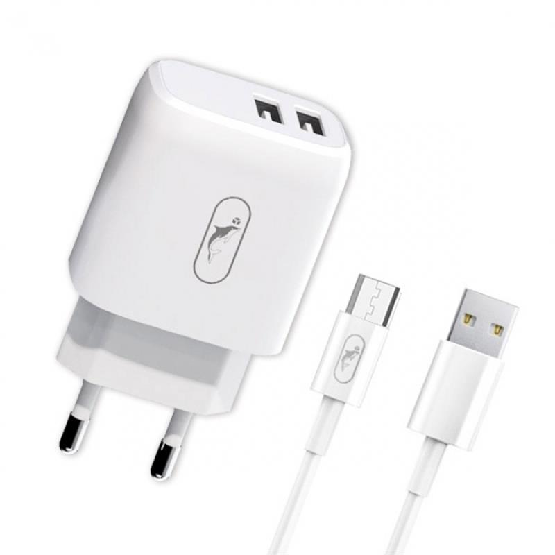 Зарядний пристрій SkyDolphin SC22EBV (2USB, 2.1A) White (MZP-000164) + кабель microUSB