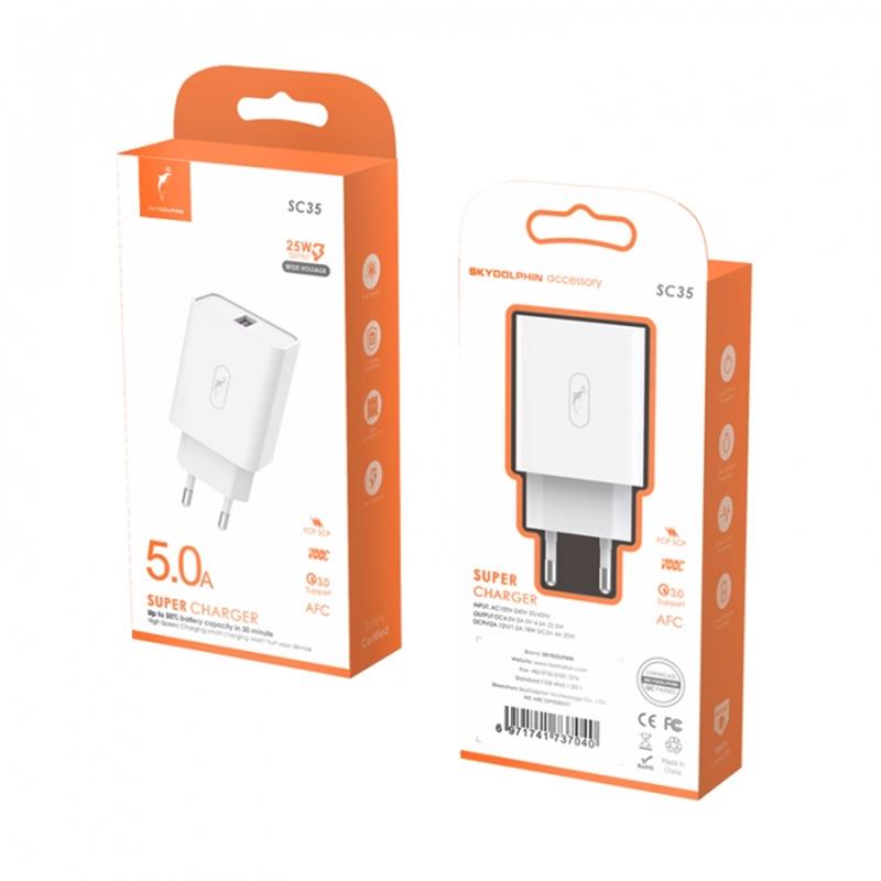 Зарядний пристрій SkyDolphin SC35 QC3.0 (1USB, 5A) White (SDMZP-000115)