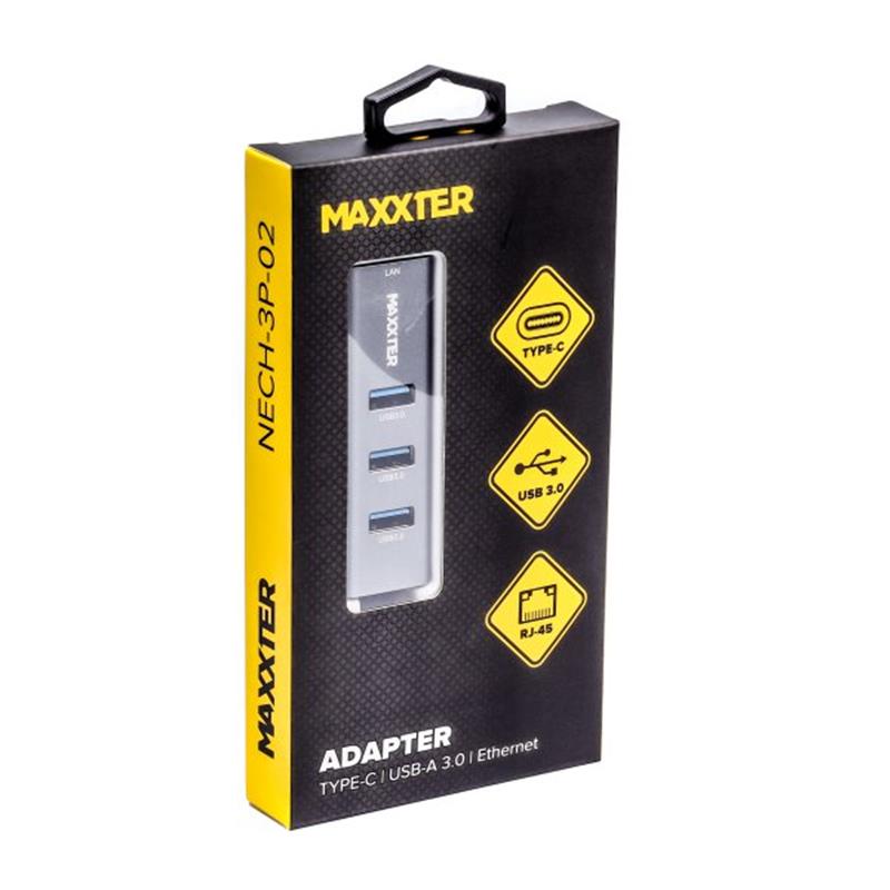 Концентратор USB Type-C Maxxter 4хUSB3.0, RJ-45 Grey (NECH-3P-02)