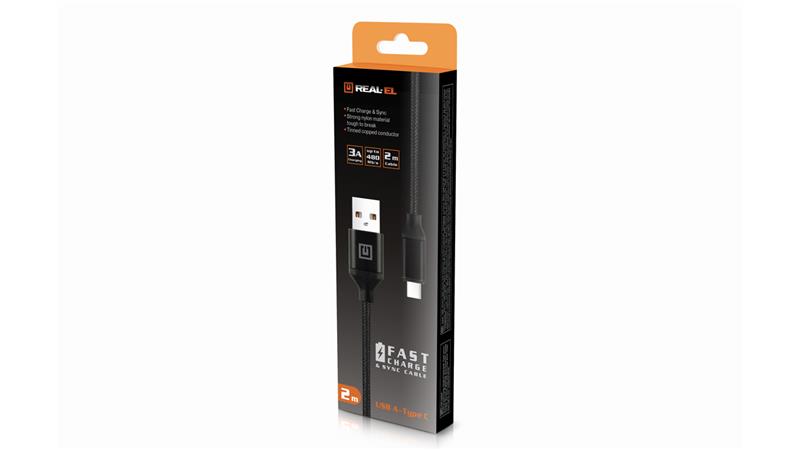 Кабель REAL-EL Premium Fabric USB - USB Type-C (M/M), 2 м, Black (EL123500047)