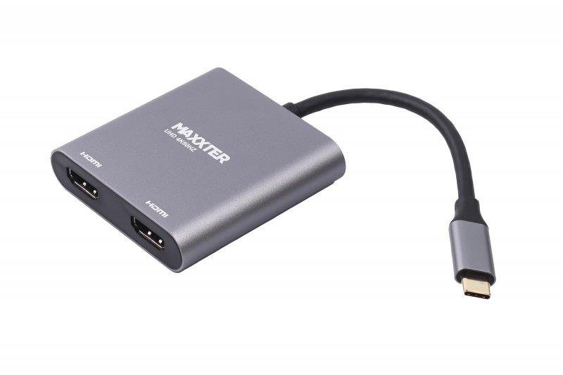 Адаптер-перехідник Maxxter 2хHDMI - USB Type-C V 2.0 (F/M), 0.1 м, Grey (V-CM-2HDMI)