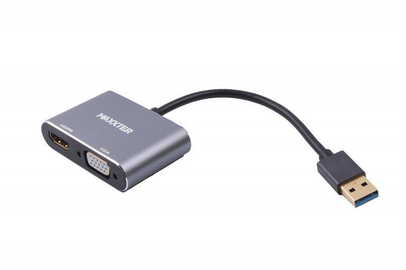 Адаптер-перехідник Maxxter USB - HDMI+VGA (M/F), Grey (V-AM-HDMI-VGA)