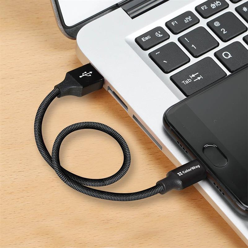 Кабель ColorWay USB - micro USB (M/M), 2.4 А, 0.25 м, Black (CW-CBUM048-BK)