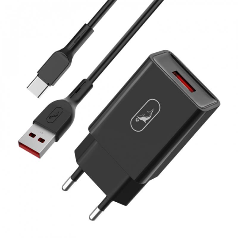 Зарядний пристрій SkyDolphin SC36T (1USB, 2.4A) Black (SDMZP-000175) + кабель USB Type-C