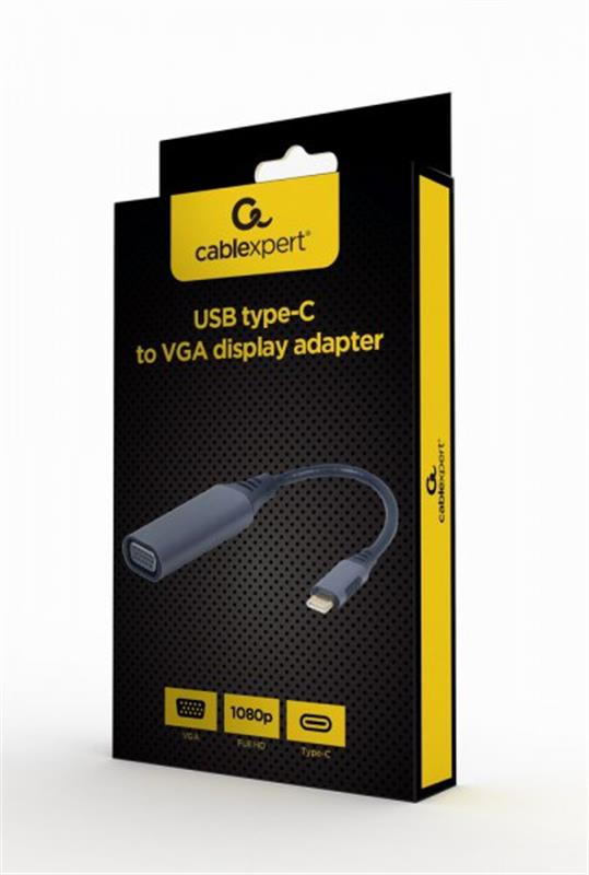 Адаптер Cablexpert VGA - USB Type-C (F/M), 0.15 м, Black (A-USB3C-VGA-01)