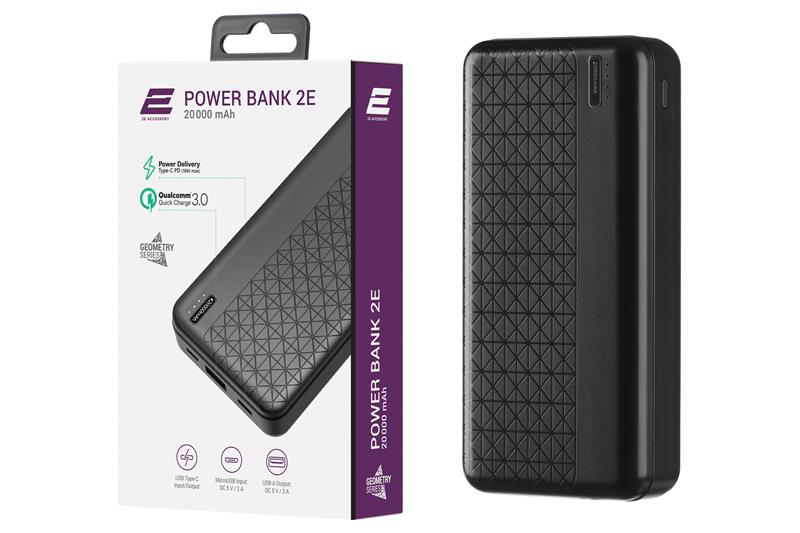 Універсальна мобільна батарея 2E Geometry PD+QC 3.0 20000mAh Black (2E-PB2072PD-BLACK)