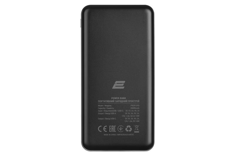 Універсальна мобільна батарея 2E Geometry PD+QC 3.0 20000mAh Black (2E-PB2072PD-BLACK)