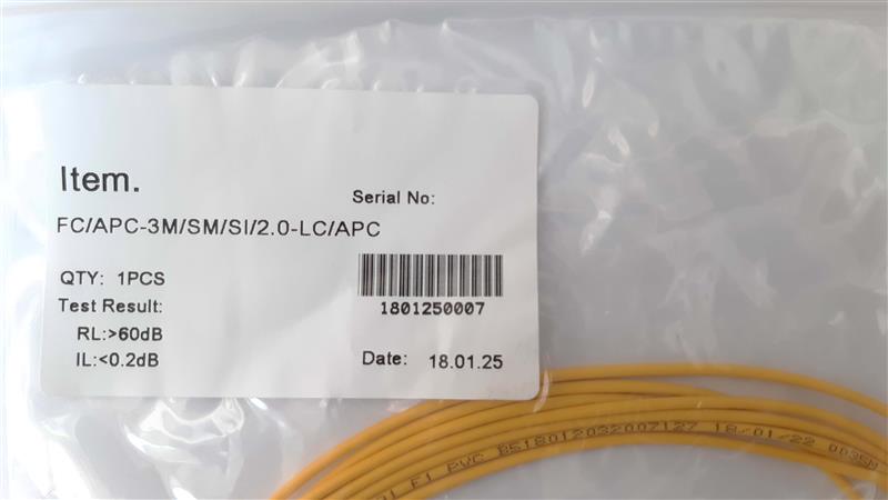 Патчкорд Abee LC/APC-FC/APC simplex, G657A, 2.0mm, 3m