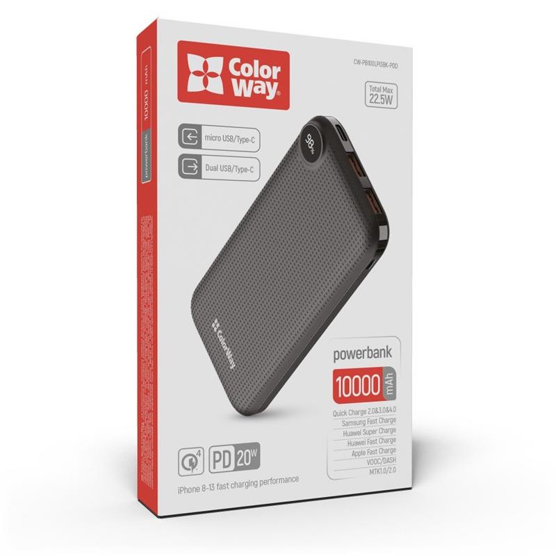 Універсальна мобільна батарея ColorWay LCD 10000mAh Black (CW-PB100LPI3BK-PDD)