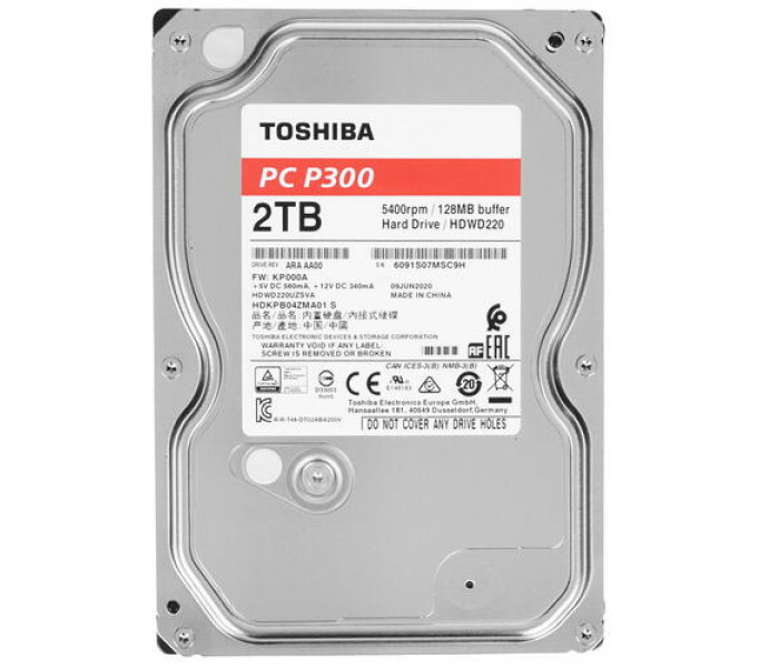 Накопичувач HDD SATA 2.0TB Toshiba P300 5400rpm 128MB (HDWD220UZSVA)