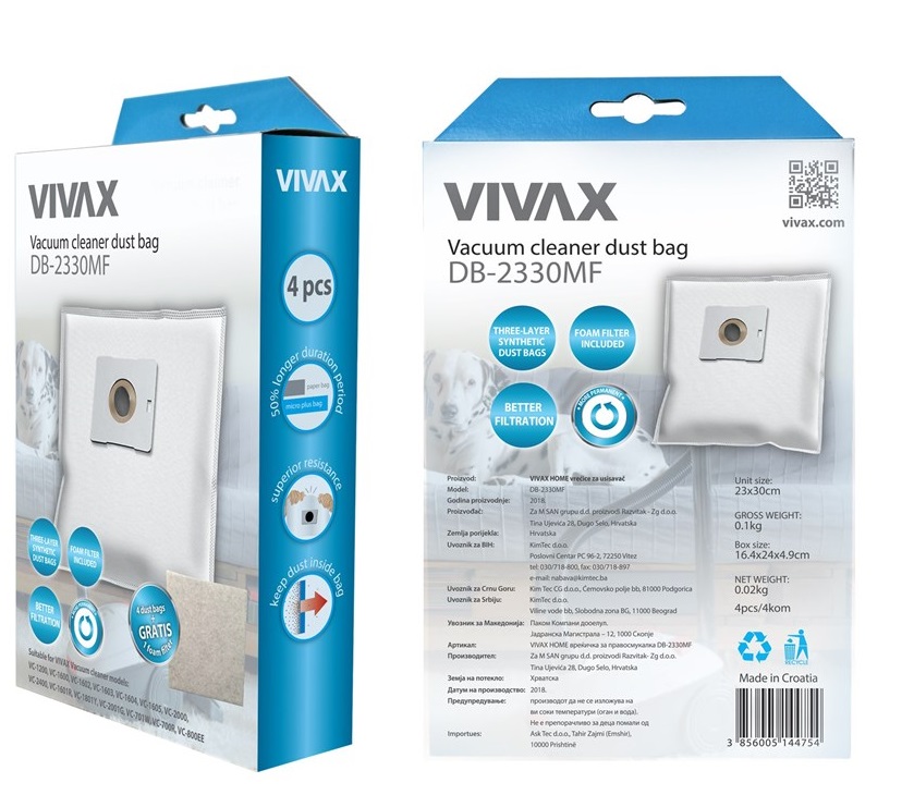 Мешки Vivax Home для пылесоса синт. 4шт/уп + фильтр 13х15см (DB-2330MF) Мешки Vivax Home для пылесоса синт. 4шт/уп + фильтр 13х15см (DB-2330MF)