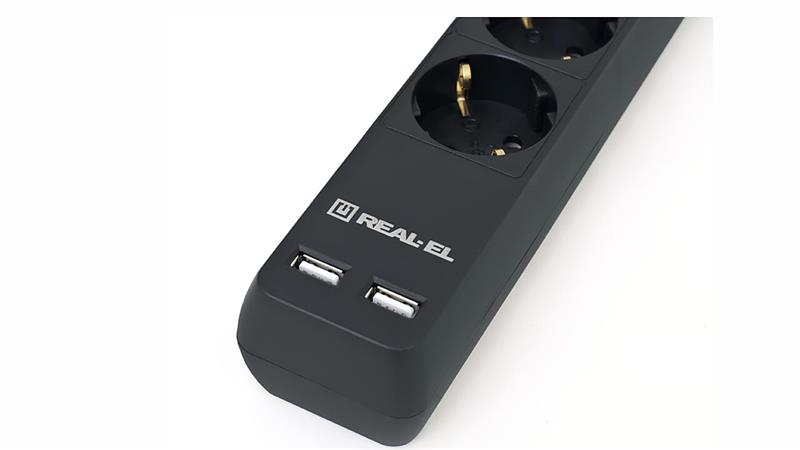 Фільтр живлення REAL-EL RS-6 Protect USB 3m Black