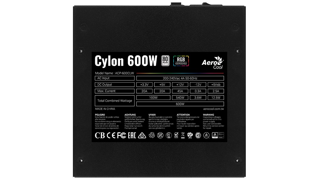 Блок живлення AeroCool Cylon 600 (ACPW-CL60AEC.11) 600W