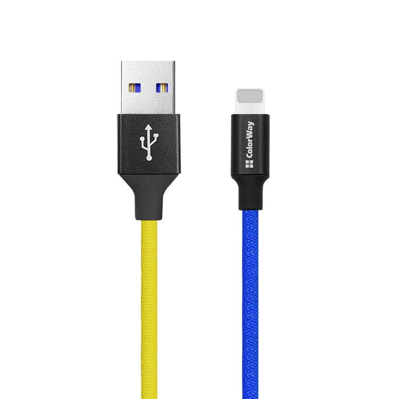 Кабель ColorWay USB - Lightning (M/M), 2.4 А, 1 м, Blue/Yellow (CW-CBUL052-BLY)