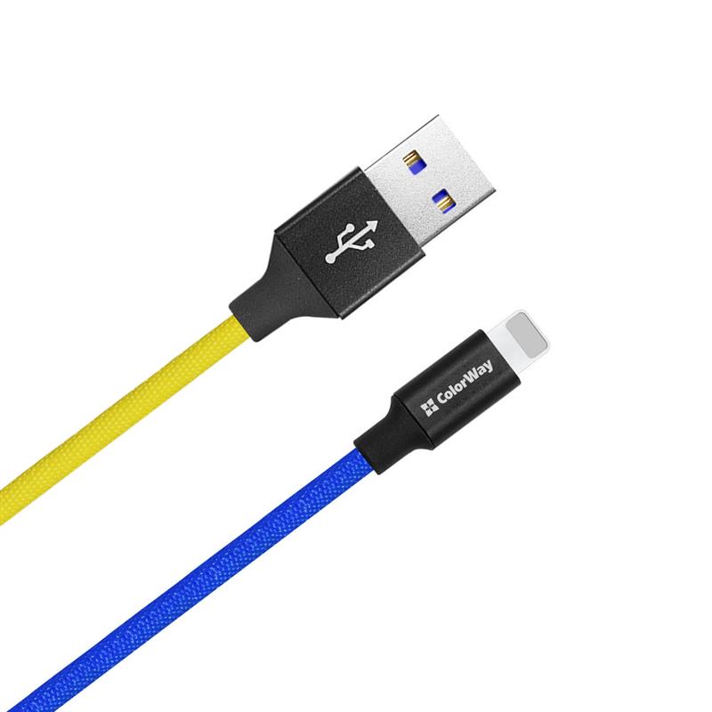 Кабель ColorWay USB - Lightning (M/M), 2.4 А, 1 м, Blue/Yellow (CW-CBUL052-BLY)