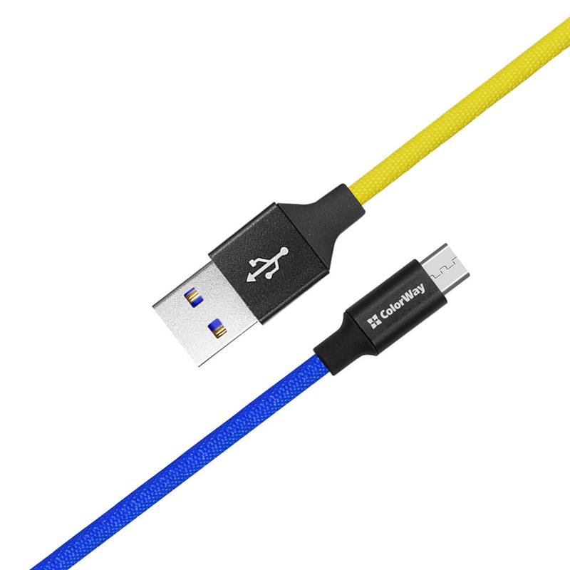 Кабель ColorWay USB - micro USB (M/M), 2.4 А, 1 м, Blue/Yellow (CW-CBUM052-BLY)