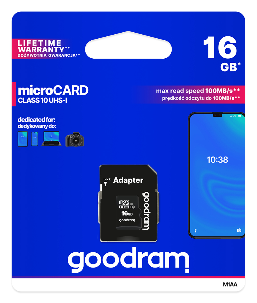 Карта пам`яті MicroSDHC 16GB UHS-I Class 10 Goodram + SD-adapter (M1AA-0160R12)