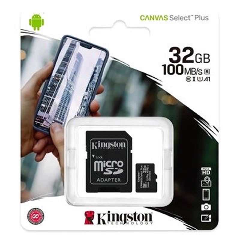 Карта пам`яті MicroSDHC 32GB UHS-I Class 10 Kingston Canvas Select Plus R100MB/s + SD-адаптер (SDCS2/32GB)