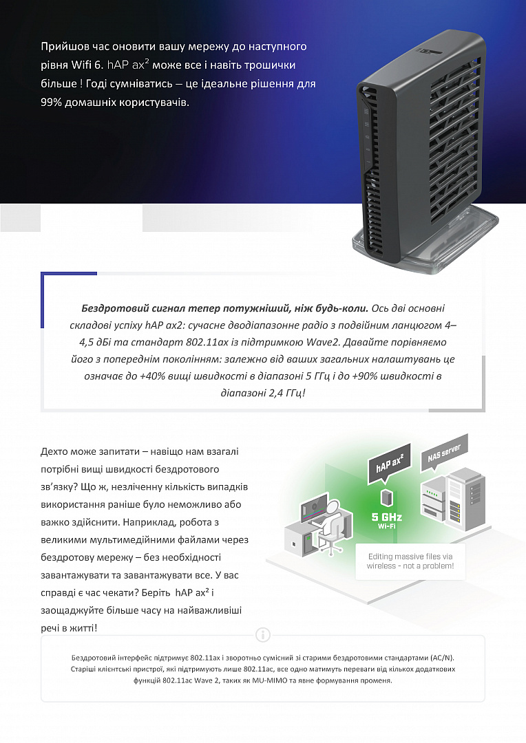 Бездротовий маршрутизатор MikroTik hAP AX2 (C52iG-5HaxD2HaxD-TC)