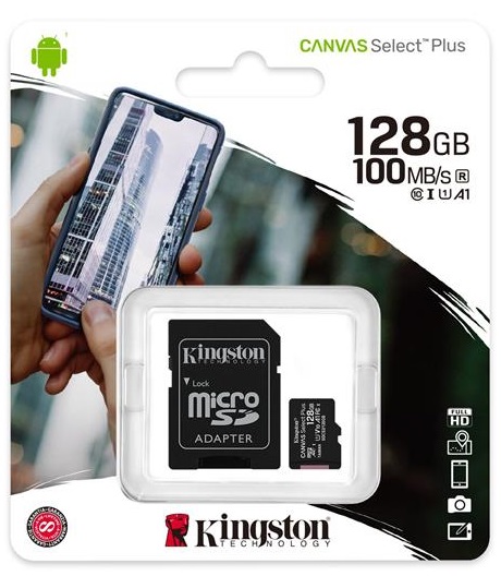 Карта пам`яті MicroSDXC 128GB UHS-I Class 10 Kingston Canvas Select Plus R100MB/s + SD-адаптер (SDCS2/128GB)