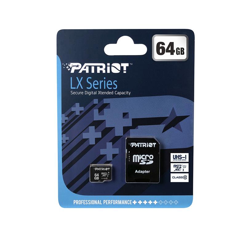 Карта пам`ятi MicroSDXC 64GB UHS-I Class 10 Patriot LX + SD-adapter (PSF64GMCSDXC10)