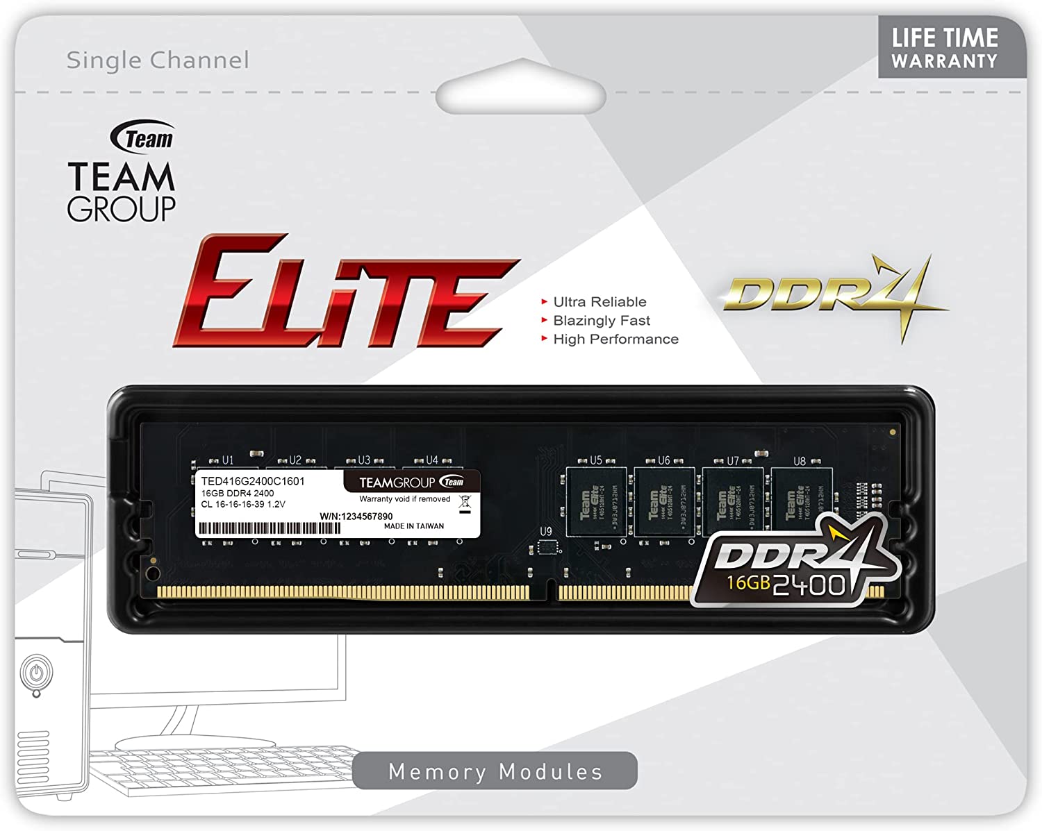 Модуль пам`ятi DDR4 16GB/2400 Team Elite (TED416G2400C1601)