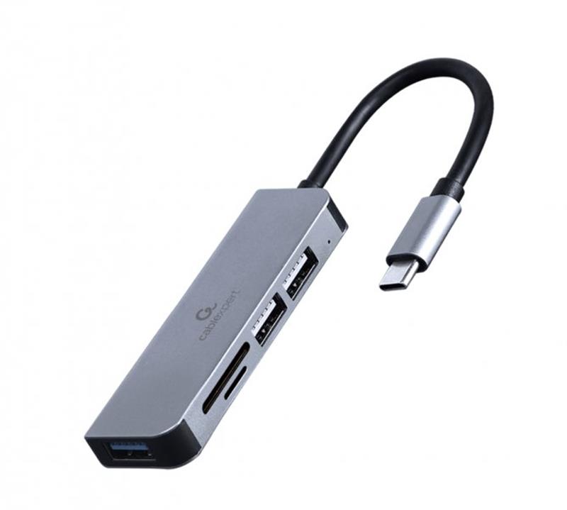 Концентратор USB Type-C Cablexpert 1xUSB3.1, 2xUSB2.0, кардрідер, метал, сірий (UHB-CM-CRU3P1U2P2-01)