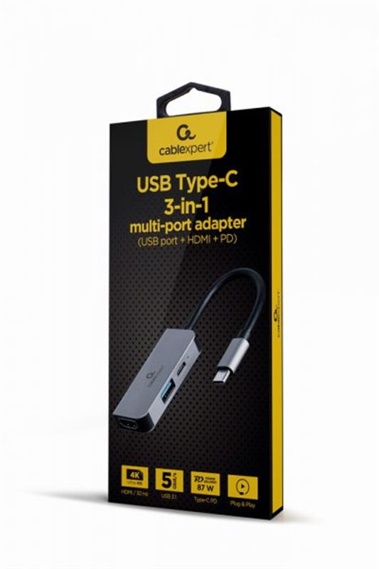 Док-станція Cablexpert USB-C 3-в-1 (A-CM-COMBO3-02) USB/HDMI/PD