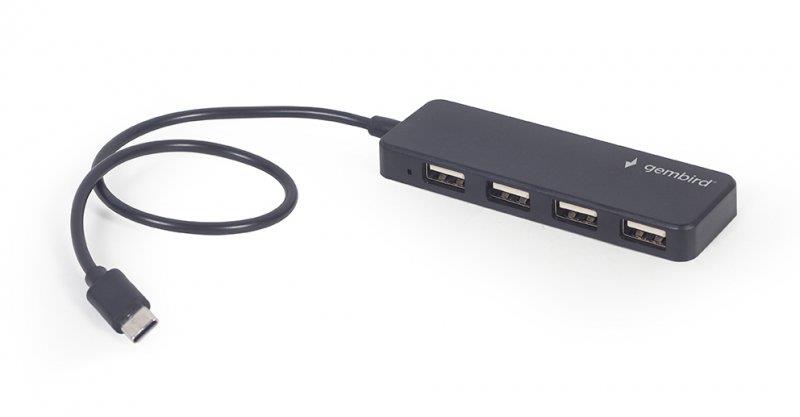 Концентратор USB Type-C Gembird 4хUSB2.0, пластик, Black (UHB-CM-U2P4-01)