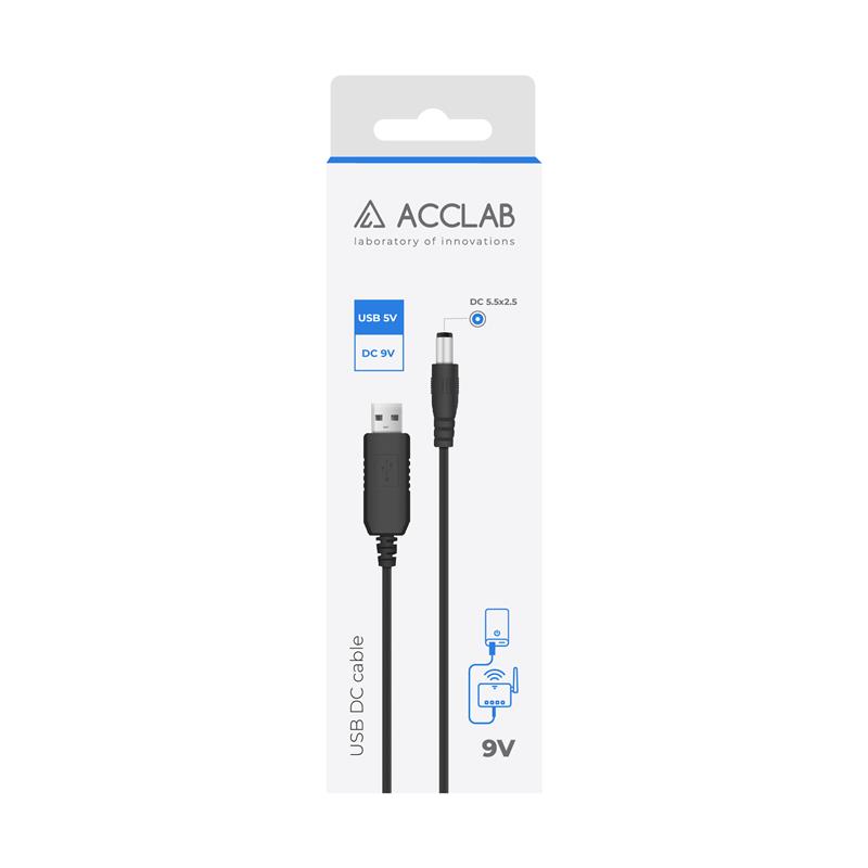 Кабель живлення ACCLAB USB - DC (M/M), 5.5х2.1 мм, 9V, 1A, 1 м, Black (1283126552830)