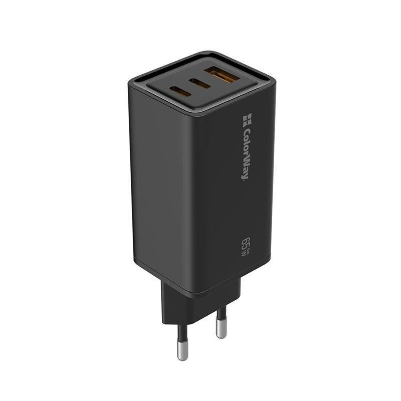 Мережевий зарядний пристрій ColorWay GaN3 Pro Power Delivery (2USB Type-C PDx3A;1USBx3A) Black (CW-CHS039PD-BK)