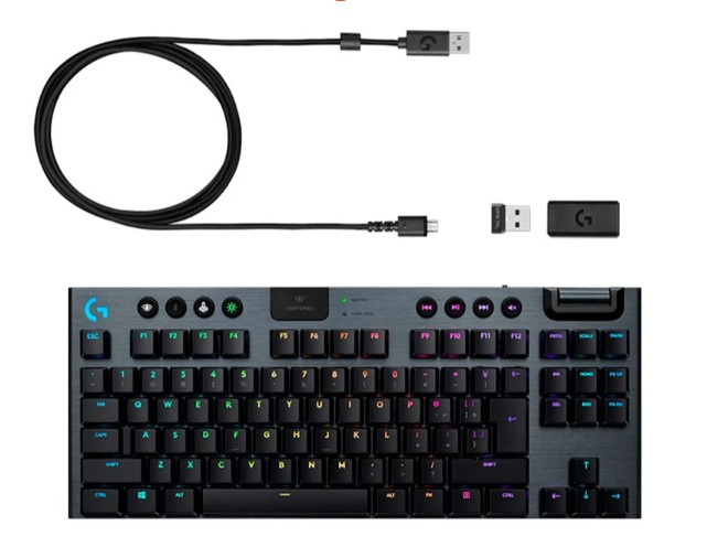 Клавiатура бездротова Logitech G915 TKL Lightspeed Wireless RGB Mechanical Carbon Clicky Switch (920-009537)