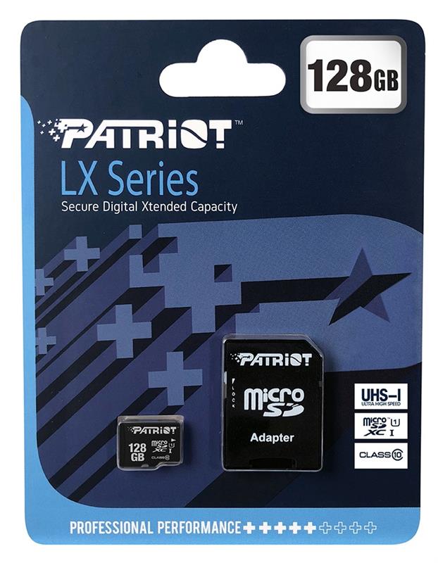 Карта пам`ятi MicroSDXC 128GB UHS-I Class 10 Patriot LX + SD-adapter (PSF128GMCSDXC10)