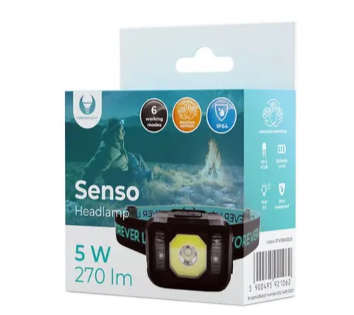 Налобний ліхтар Forever Light Senso XP-E 3W + COB 3W with sensor 270lm 1200mAh Li-Pol (5900495921062)