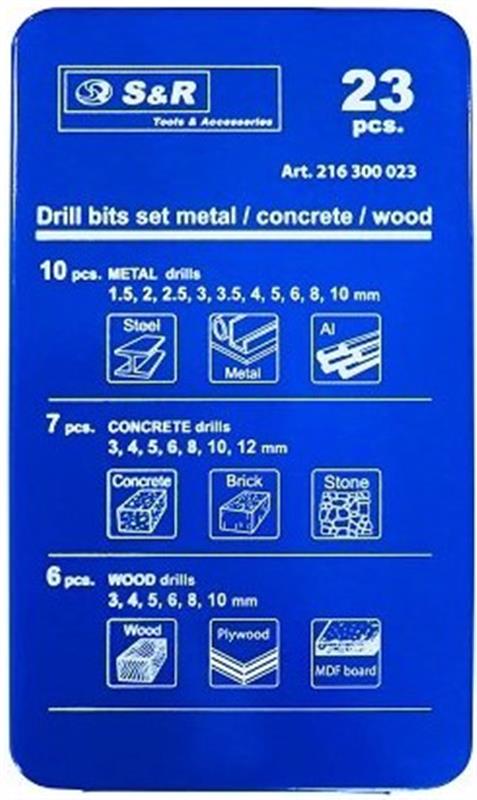 Набір свердл комбінований S&R 23 шт (216300023)