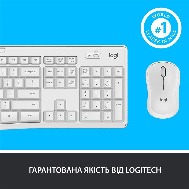 Комплект (клавiатура, миша) бездротовий Logitech MK295 Combo White (920-009824)