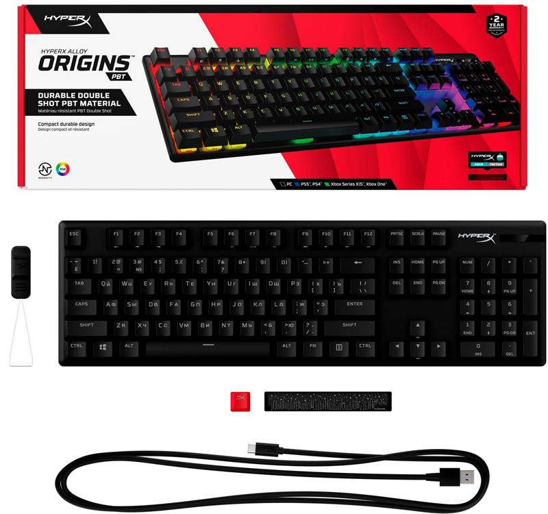 Клавіатура HyperX Alloy Origins Aqua RGB PBT ENG/RU Black (639N5AA) 