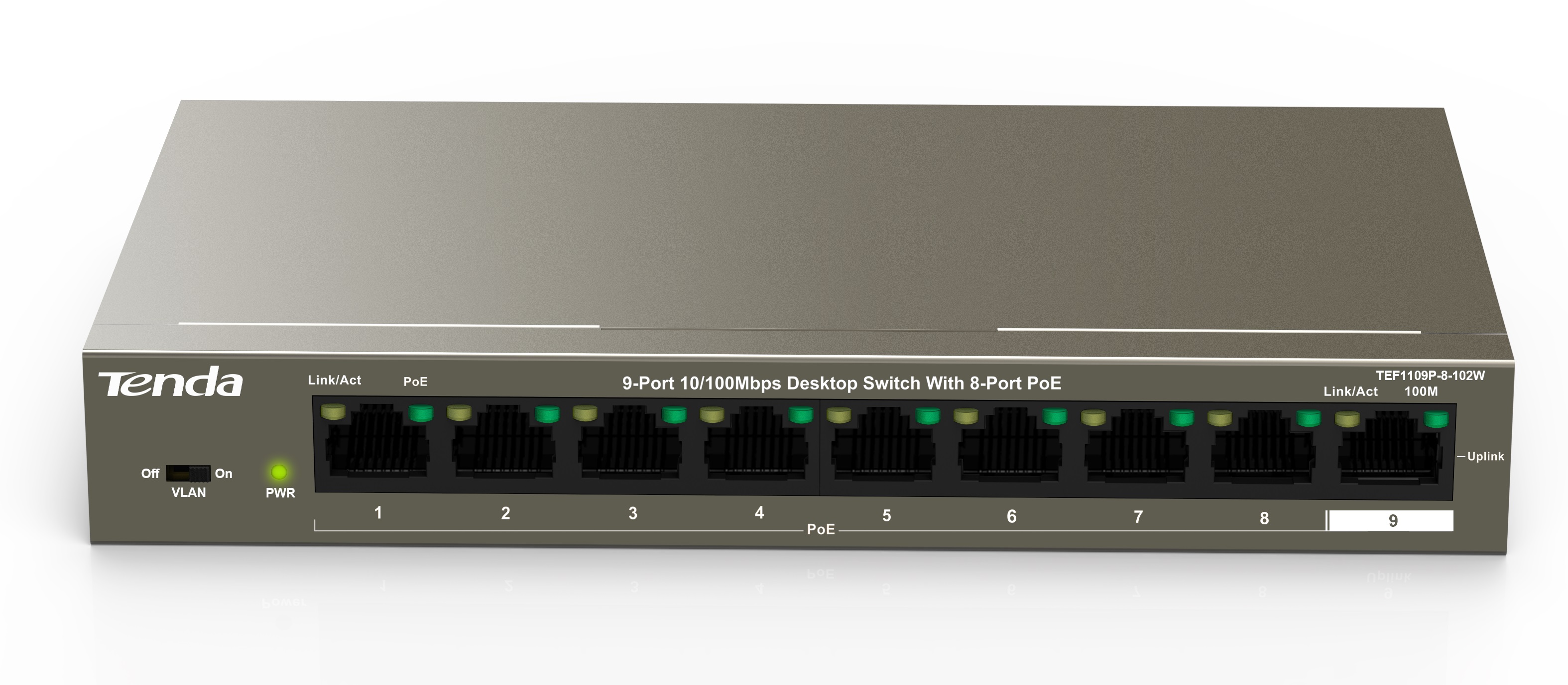 Комутатор Tenda TEF1109P-8-102W 9-портовий PoE 92 Вт